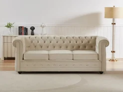 Vente-unique Sofás Chesterfield|Sofá 3 plazas convertible de terciopelo CHESTERFIELD