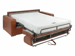 Sofá 3 plazas convertible express de cuero vintage caramelo 140 cm colchón 18 cm CALITO^Vente-unique Outlet