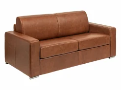 Vente-unique Sofá De Piel|Sofá 3 plazas convertible rápido de cuero vintage caramelo 140 cm colchón 14 cm CALITO
