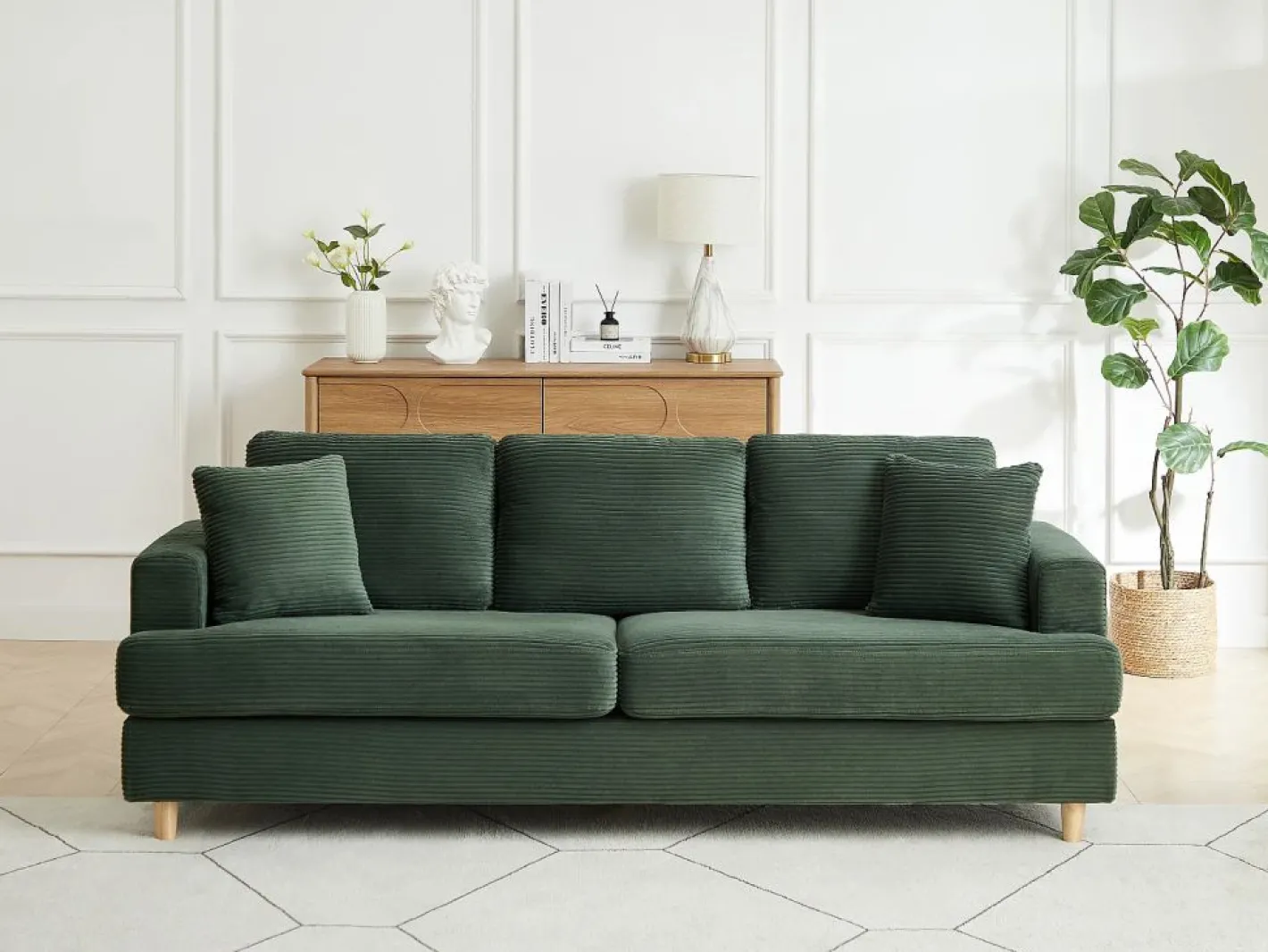 Vente-unique Sofá 3 plazas de pana color YOCABA Verde Sale