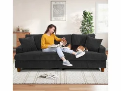 DripeX Sofá 3 Plazas de Pana, con 2 Cojines, asientos extra profundos de 53cm, 220x76x84cm, Negro