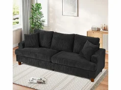 DripeX Sofá 3 Plazas de Pana, con 2 Cojines, asientos extra profundos de 53cm, 220x76x84cm, Negro
