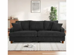 DripeX Sofá 3 Plazas de Pana, con 2 Cojines, asientos extra profundos de 53cm, 220x76x84cm, Negro