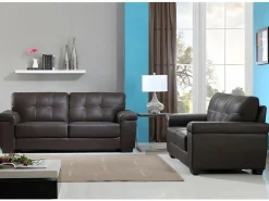 Vente-unique Sofá 3+1 plazas de piel de becerro en marrón HAZEL Marru00f3n chocolate Hot