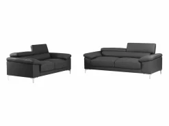 LINEA SOFA Conjunto Sofás|Sofá 3+2 plazas de piel de becerro en color negro SOLANGE