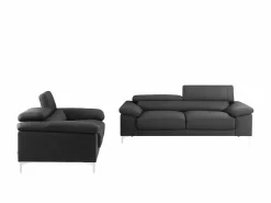 LINEA SOFA Conjunto Sofás|Sofá 3+2 plazas de piel de becerro en color negro SOLANGE