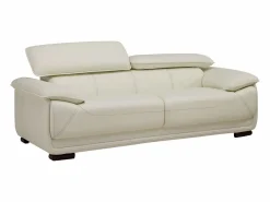 Vente-unique Sofá 3 plazas de piel en color blanco MACELO Marfil Discount