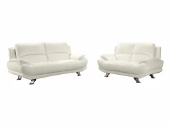 Vente-unique Conjunto Sofás|Sofá 3+2 plazas de piel sintética en color blanco MUSKO