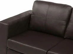 Vente-unique Sofá 3 plazas de piel sintética color marrón ACKLEY Marru00f3n chocolate Clearance