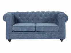 Vente-unique Sofá 2 plazas de tela color CHESTERFIELD Azul