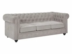 Vente-unique Sofá 3 plazas de tela color CHESTERFIELD Gris Discount