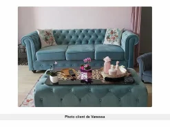 Sofá 3 plazas de terciopelo color azul pastel CHESTERFIELD^Vente-unique Sale