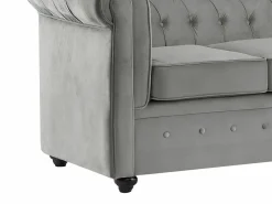 Vente-unique Sofás Chesterfield|Sofá 3 plazas de terciopelo color gris plata CHESTERFIELD