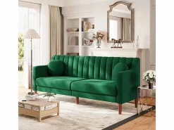 Sofá 3 plazas de terciopelo - patas de madera maciza 19cm - con 2 cojines - 206x74x83cm -^DripeX Clearance