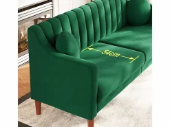 Sofá 3 plazas de terciopelo - patas de madera maciza 19cm - con 2 cojines - 206x74x83cm -^DripeX Clearance