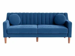 DripeX Sofá 3 plazas de terciopelo - patas de madera maciza 19cm - con 2 cojines - 206x74x83cm - Azul Clearance
