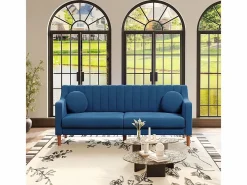 DripeX Sofá 3 plazas de terciopelo - patas de madera maciza 19cm - con 2 cojines - 206x74x83cm - Azul Clearance