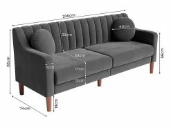 DripeX Sofá Escandinavo|Sofás Club|Sofá 3 plazas de terciopelo - patas de madera maciza 19cm - con 2 cojines - 206x74x83cm -