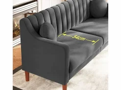 DripeX Sofá Escandinavo|Sofás Club|Sofá 3 plazas de terciopelo - patas de madera maciza 19cm - con 2 cojines - 206x74x83cm -