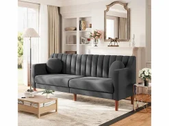 DripeX Sofá Escandinavo|Sofás Club|Sofá 3 plazas de terciopelo - patas de madera maciza 19cm - con 2 cojines - 206x74x83cm -