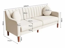 DripeX Sofá 3 plazas de terciopelo - patas de madera maciza 19cm - con 2 cojines - 206x74x83cm - Beige Online