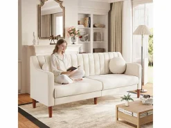 DripeX Sofá 3 plazas de terciopelo - patas de madera maciza 19cm - con 2 cojines - 206x74x83cm - Beige Online
