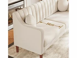 DripeX Sofá 3 plazas de terciopelo - patas de madera maciza 19cm - con 2 cojines - 206x74x83cm - Beige Online