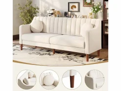 DripeX Sofá 3 plazas de terciopelo - patas de madera maciza 19cm - con 2 cojines - 206x74x83cm - Beige Online