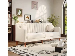 DripeX Sofá 3 plazas de terciopelo - patas de madera maciza 19cm - con 2 cojines - 206x74x83cm - Beige Online