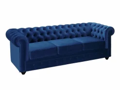 Vente-unique Sofá 3 plazas de terciopelo color azul noche CHESTERFIELD Azul elu00e9ctrico