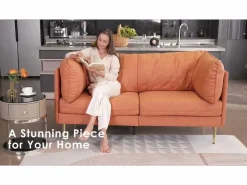 DripeX Sofá 2/3 plazas en imitación de piel, con 56 cm de profundidad y cómoda cojines de asiento, 185x76x90 cm, Naranja Hot