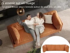 DripeX Sofá 2/3 plazas en imitación de piel, con 56 cm de profundidad y cómoda cojines de asiento, 185x76x90 cm, Naranja Hot