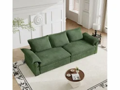 DripeX Sofá 3 plazas en pana, con 2 cojines de brazo, desmontables y lavables, 265x86x88cm, Verde