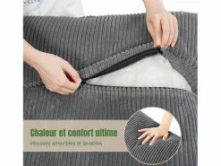 DripeX Sofá 3 plazas en pana, con 2 cojines de brazo, desmontables y lavables, 265x86x88cm, Gris Sale