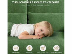 DripeX Sofá 3 plazas en tejido chenille - con 3 cojines - funda desmontable lavable - 220x81x88cm Verde Best