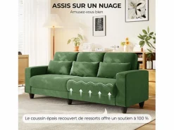 DripeX Sofá 3 plazas en tejido chenille - con 3 cojines - funda desmontable lavable - 220x81x88cm Verde Best