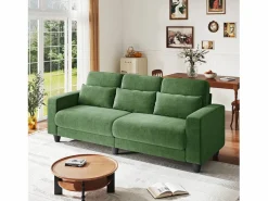 DripeX Sofá 3 plazas en tejido chenille - con 3 cojines - funda desmontable lavable - 220x81x88cm Verde Best