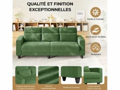 DripeX Sofá 3 plazas en tejido chenille - con 3 cojines - funda desmontable lavable - 220x81x88cm Verde Best