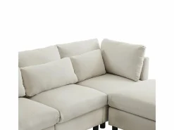 Sofá 3 plazas en tejido de lino, con pouf, 3 cojines lumbares y 2 cojines, 220x83x81cm,^DripeX