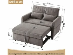 Sofá Relax|Sofá 2 plazas - Sofá lounge con función extraíble y dos cojines - Respaldo regulable - Tejido de algodón y lino