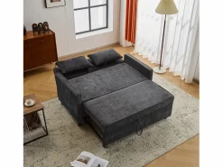 Sofá 2 plazas oscuro - Sofá de salón con respaldo regulable y función cama nido - 2 cojines y reposabrazos - chenilla^ Hot