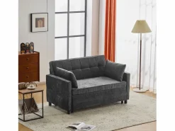 Sofá 2 plazas oscuro - Sofá de salón con respaldo regulable y función cama nido - 2 cojines y reposabrazos - chenilla^ Hot