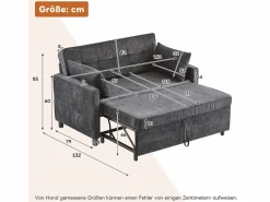 Sofá 2 plazas oscuro - Sofá de salón con respaldo regulable y función cama nido - 2 cojines y reposabrazos - chenilla^ Hot