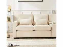 Sofá 4 plazas moderno de lino - con USB y portavasos - 4 cojines - 290x83x88cm -^DripeX Sale