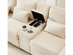 Sofá 4 plazas moderno de lino - con USB y portavasos - 4 cojines - 290x83x88cm -^DripeX Sale