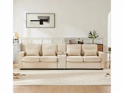 Sofá 4 plazas moderno de lino - con USB y portavasos - 4 cojines - 290x83x88cm -^DripeX Sale