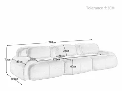 Sofá 3 Plazas Modular de Pana Acanalada - con 3 Cojines - 298x103x75cm -^ Discount