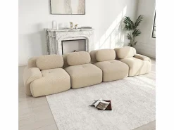 Sofá 4 Plazas Modular de Pana Acanalada - con 4 Cojines - 388x103x75cm - Beige