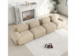 Sofá 4 Plazas Modular de Pana Acanalada - con 4 Cojines - 388x103x75cm - Beige
