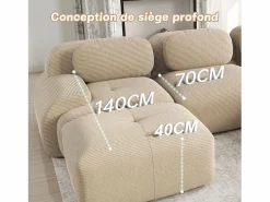 Sofá 4 Plazas Modular de Pana Acanalada - con 4 Cojines - 388x103x75cm - Beige